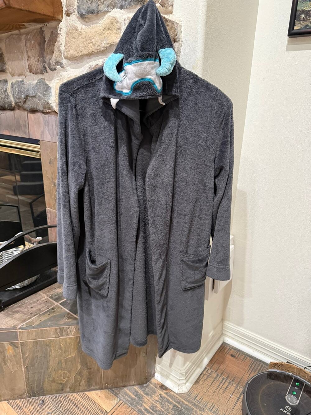 Flame Resistant Hooded Fleece Robe Mens XL Grey Sleepwear